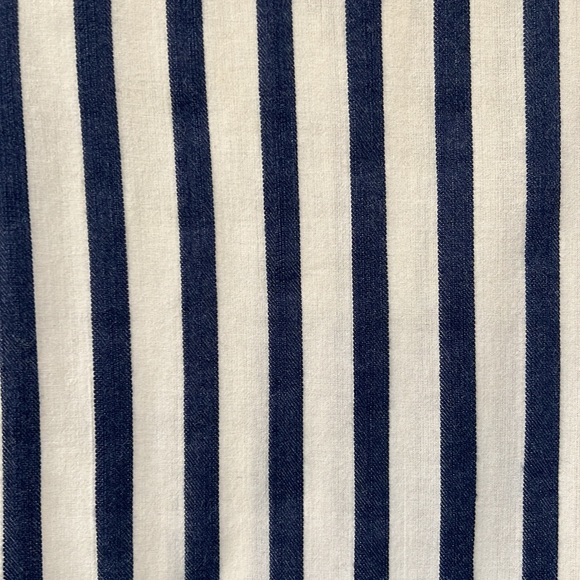 Ruffled sleeve denim and off white stripped blouse. - Picture 5 of 6